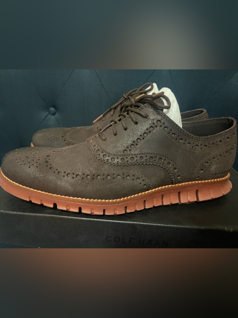Cole Haan Brown Wingtip Derby with Tan Rubber Sole